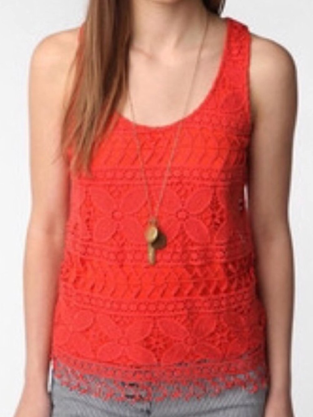 URBAN OUTFITTERS TIKIRANI Crocheted Camisole Crochet Tank Top Lace Coral Red S